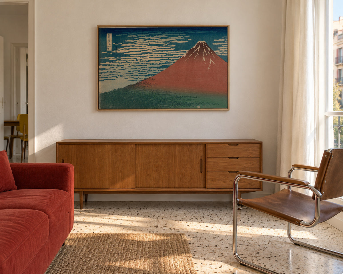 Red Fuji - Katsushika Hokusai - Framed canvas in an interior