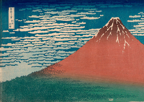 Cuadro de paisaje: Mount Fuji rood in Japanse prent