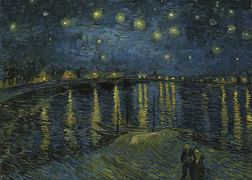 Landschap nacht kunst met sterrenlucht en rivierreflecties