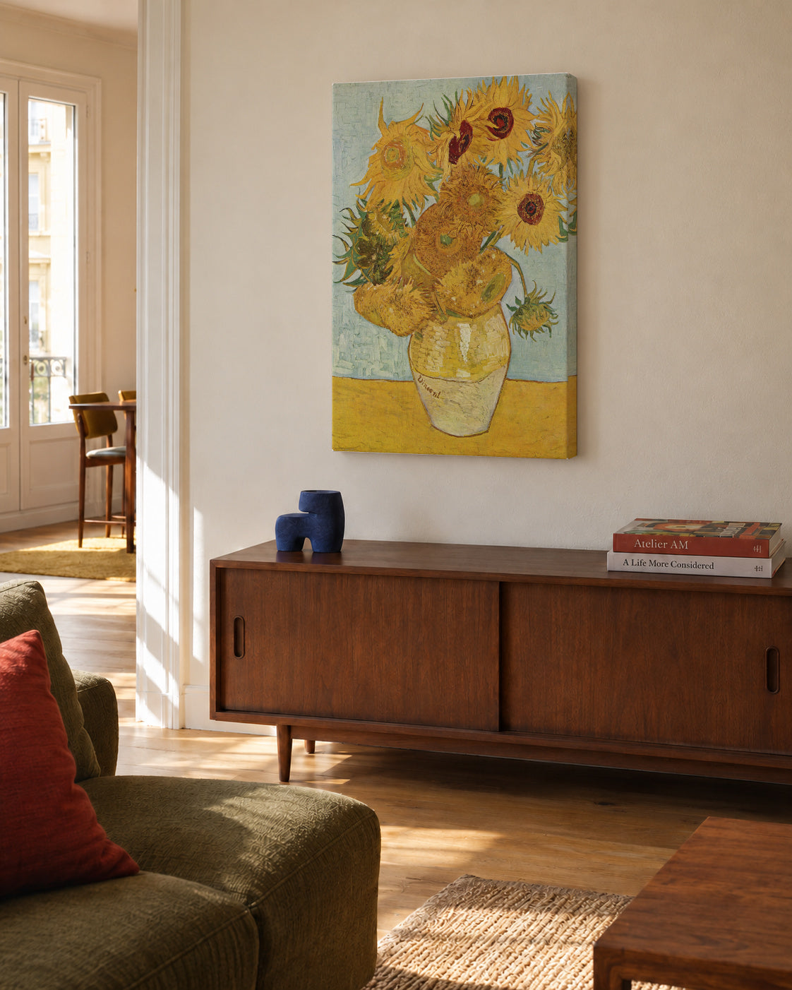 The Sunflowers - Van Gogh - Unframed canvas in an interior