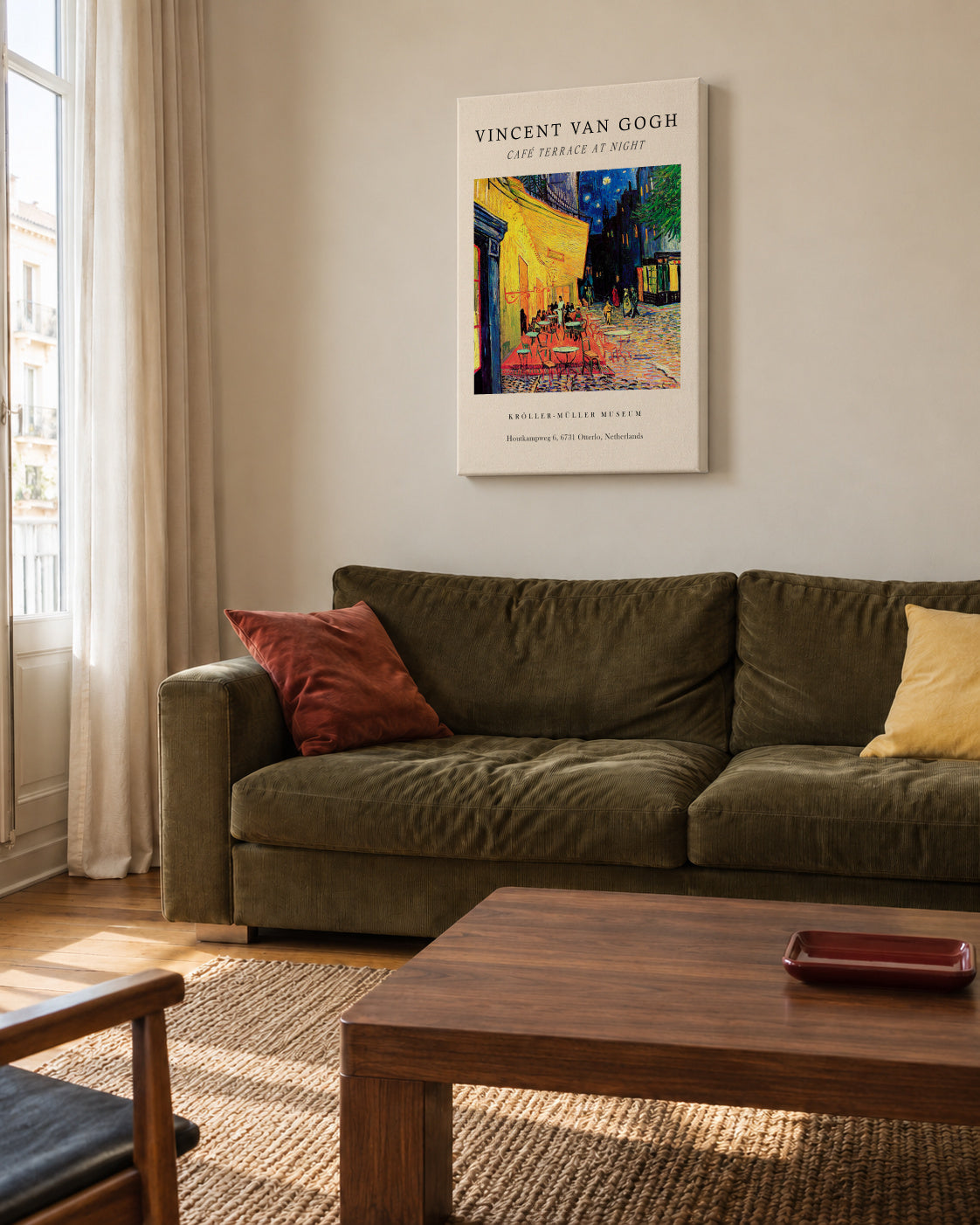 Café Terrace at Night Exhibition - Van Gogh - Unframed canvas in an interior
