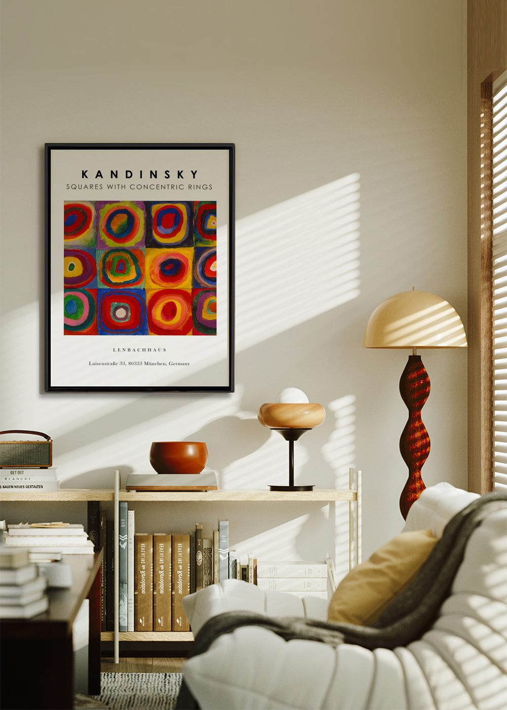 Colour Study - Squares and Concentric Rings Exhibition White - Vasili Kandinsky - Framed canvas in an interior