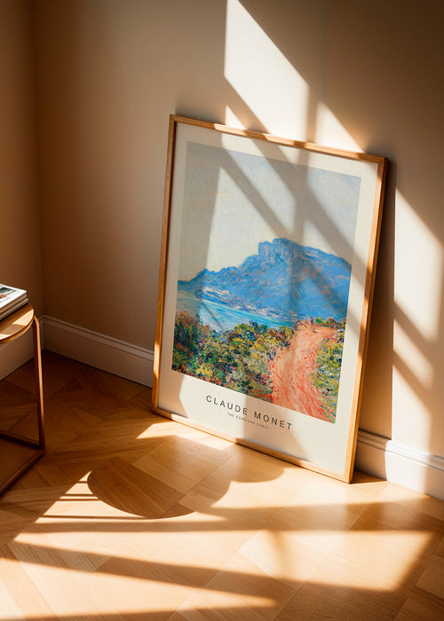 Landschap kunst: mediterrane kustweg in blauw
