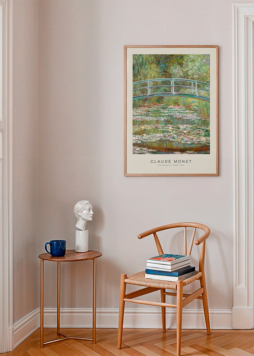 Botanische print waterlelies en brug van Monet