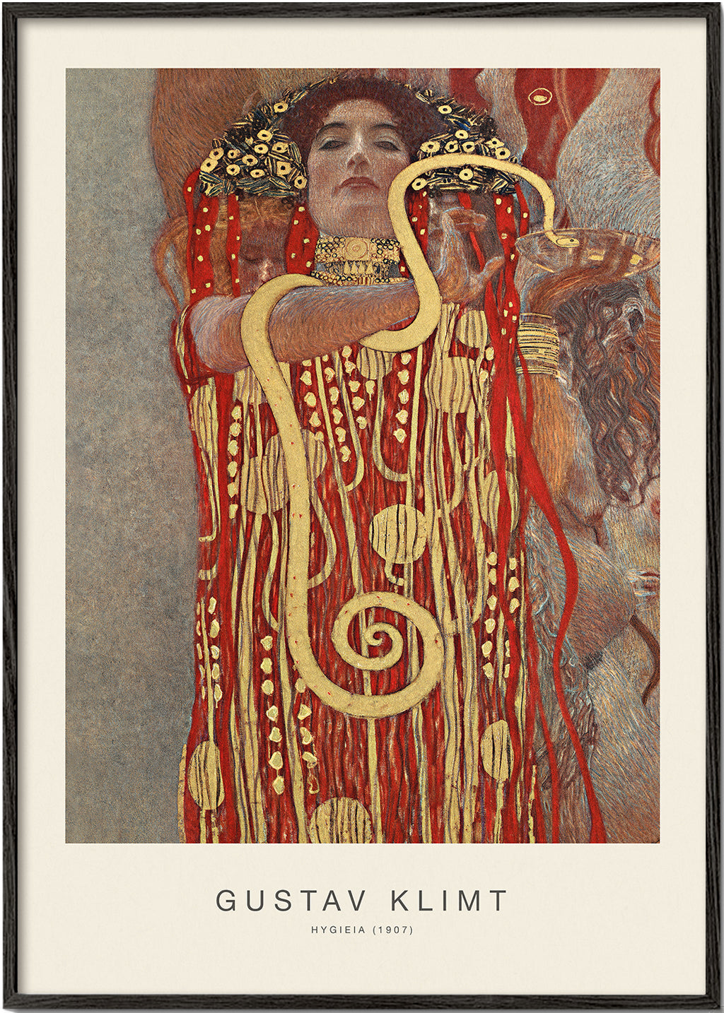 Vintage kunst Hygieia van Klimt in goud en rood