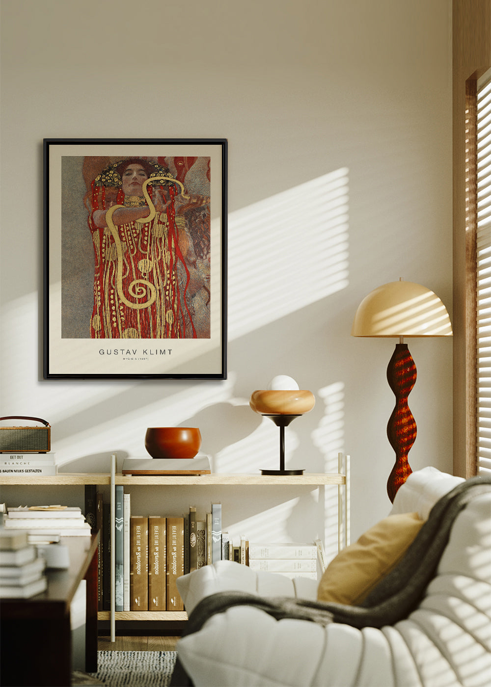 Vintage kunst Hygieia van Klimt in goud en rood
