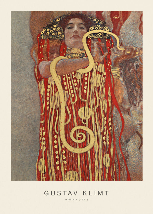 Vintage kunst Hygieia van Klimt in goud en rood