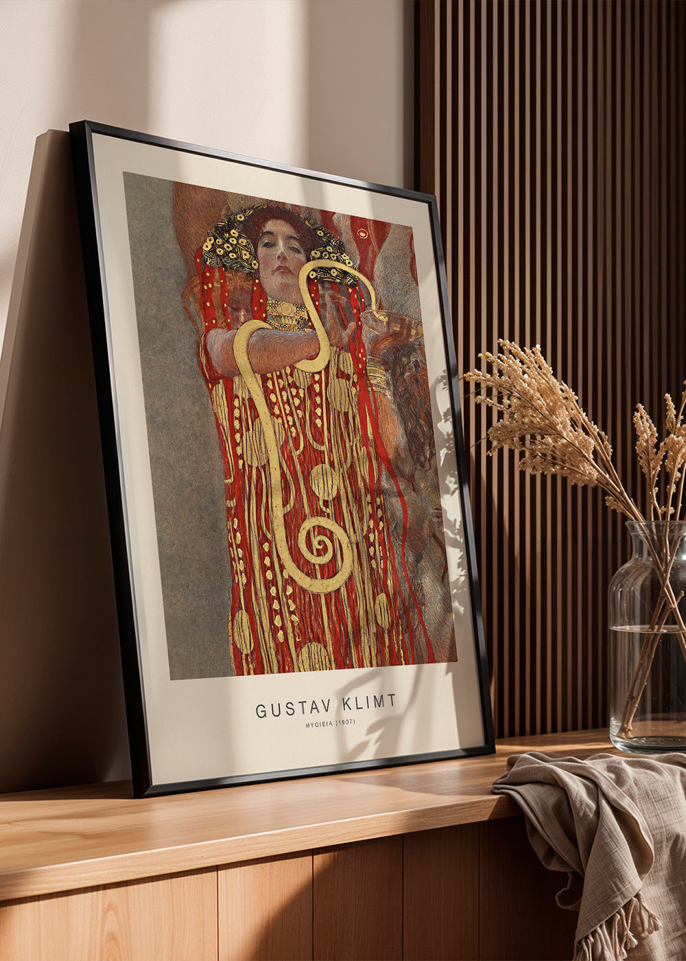 Vintage kunst Hygieia van Klimt in goud en rood