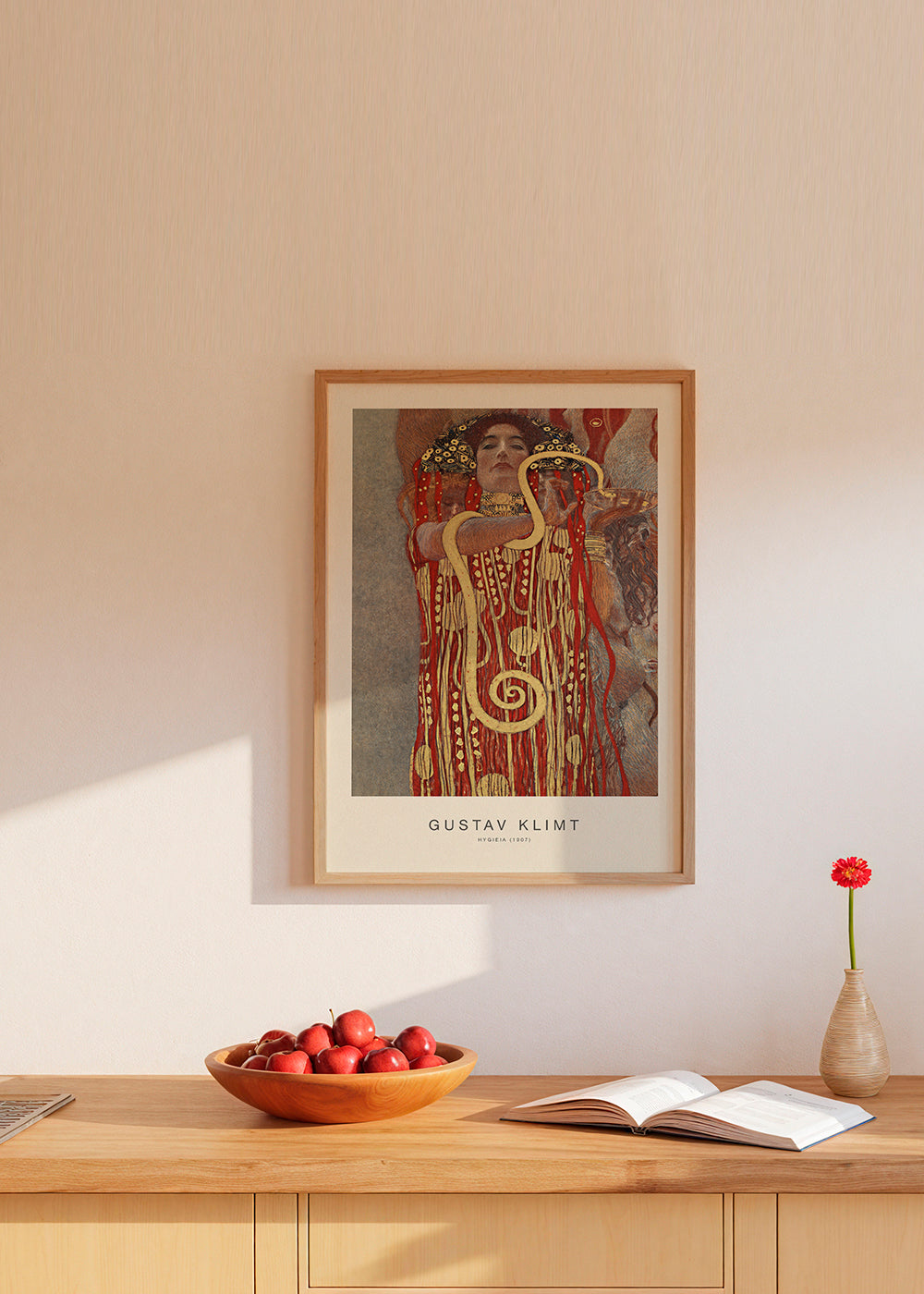 Vintage kunst Hygieia van Klimt in goud en rood
