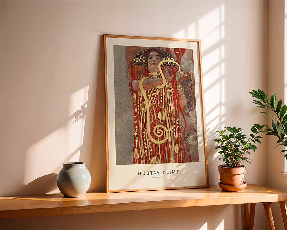 Vintage kunst Hygieia van Klimt in goud en rood