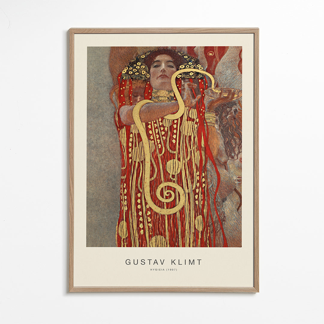 Vintage kunst Hygieia van Klimt in goud en rood