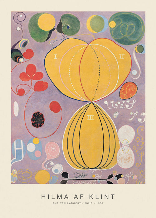 Abstract kunstwerk met botanische vormen en gele cirkels