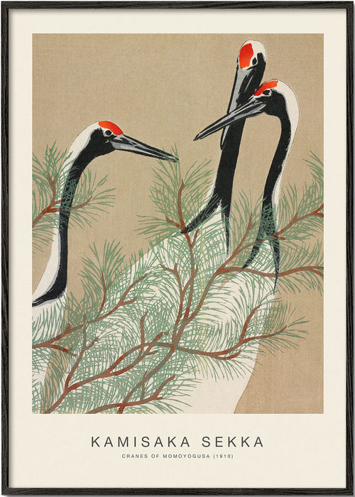Artwork Japanse kraanvogels tussen dennen