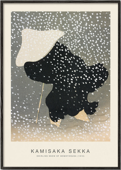 Illustratie van een Japanse figuur in de sneeuw