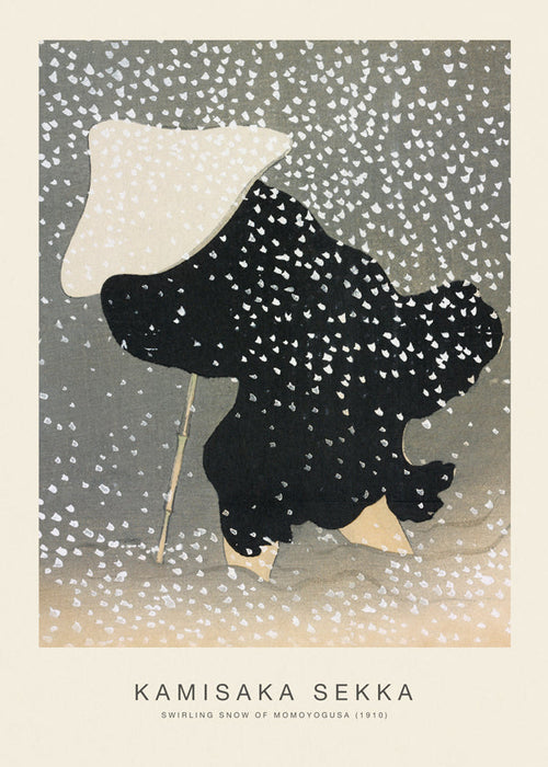 Illustratie van een Japanse figuur in de sneeuw