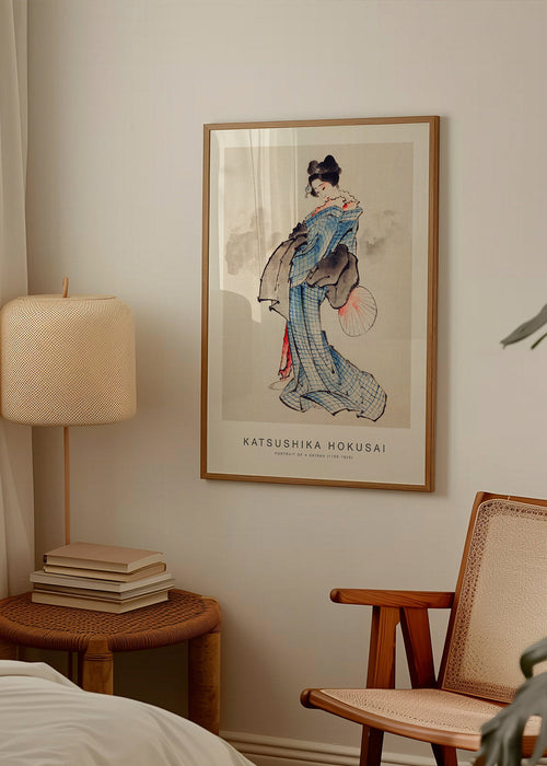Geisha-illustratie met blauw kimono