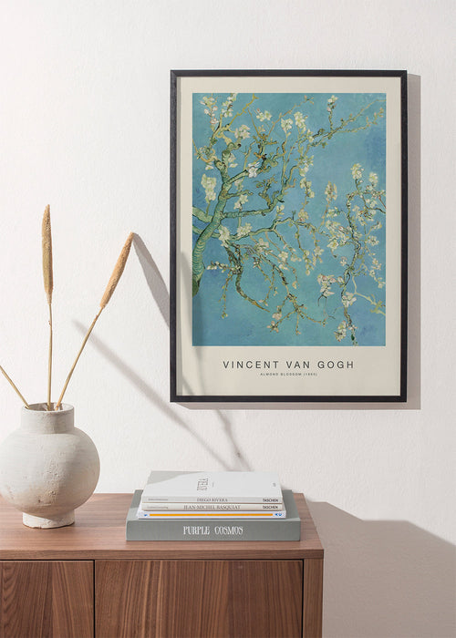 Botanische poster Amandelbloesem tegen blauwe lucht