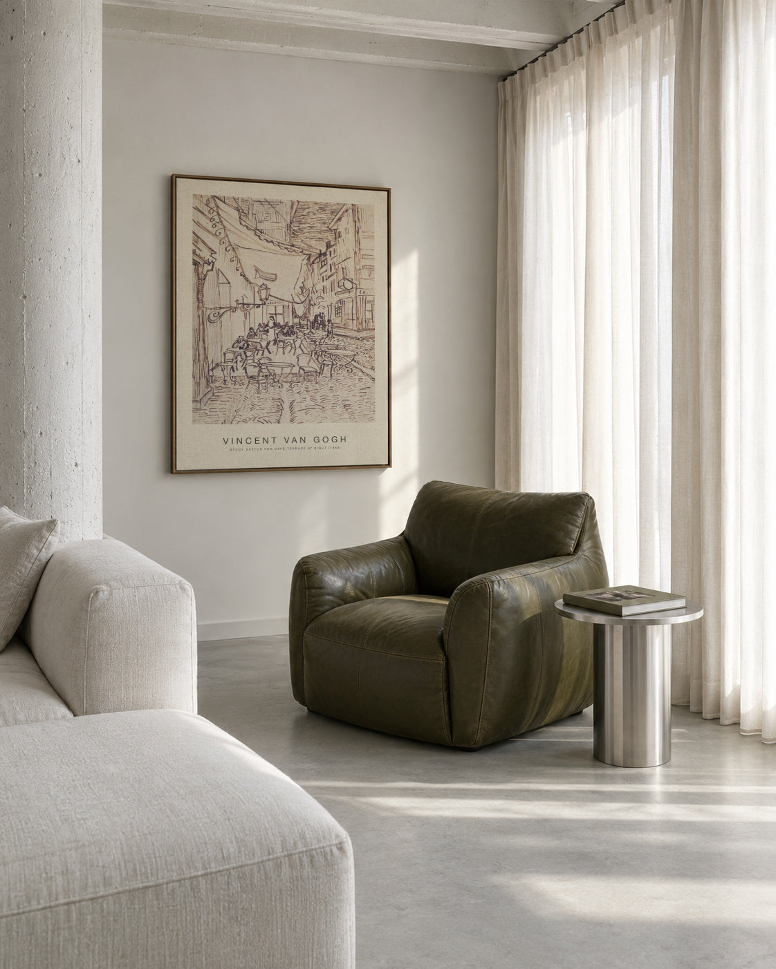 Study Sketch for Cafe? Terrace at Night (Special Edition) - Vincent van Gogh - Framed canvas in an interior