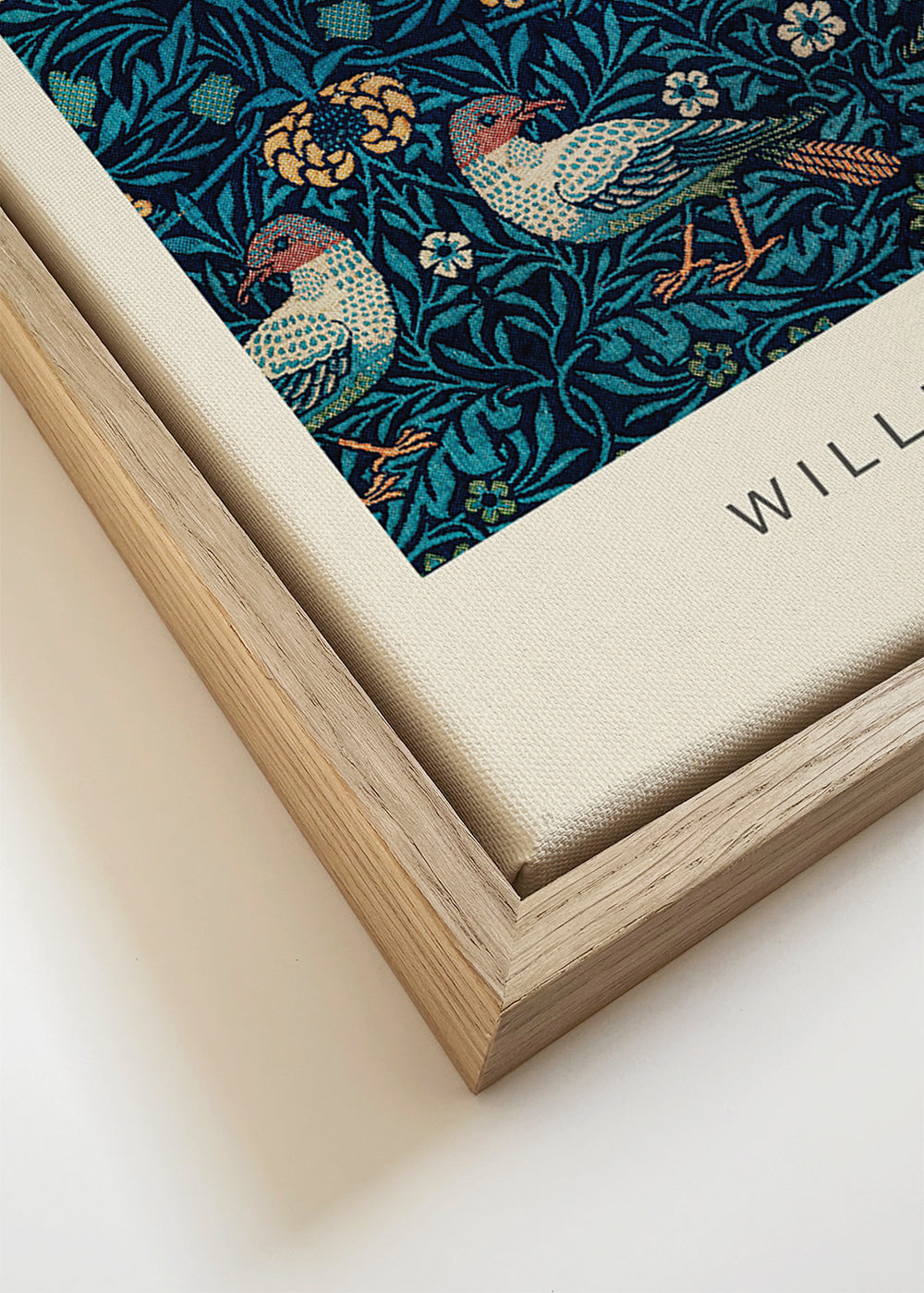 Botanische print William Morris met vogels en blauw loof