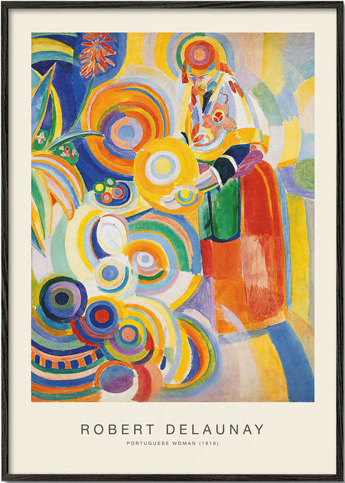 Abstract kunstwerk met Portugese figuur en kleurrijke cirkels
