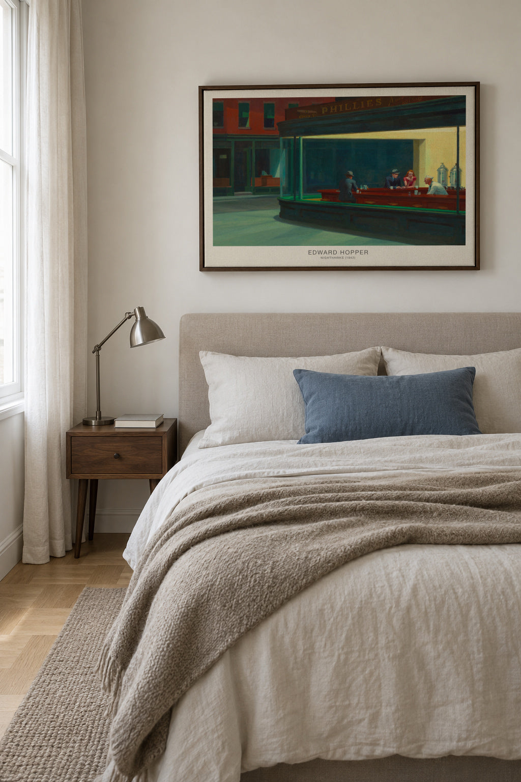 Nighthawks (Special Edition) - Edward Hopper - Framed canvas in an interior