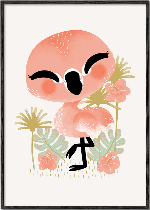 Kinderposter vrolijke roze flamingo