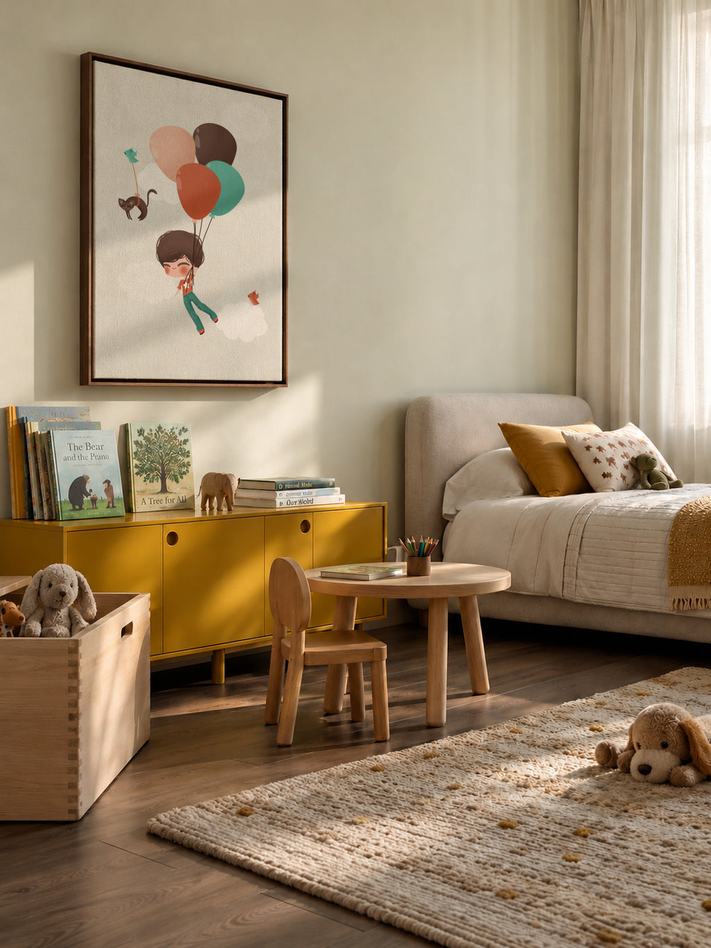 Boy into the Clouds - Framed canvas in an interior