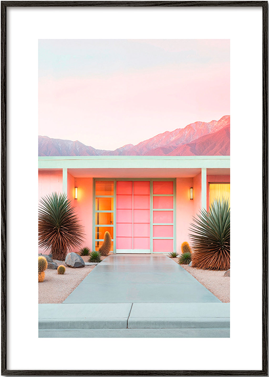 Botanischer Druck Palm Springs Rosa – Black Frame