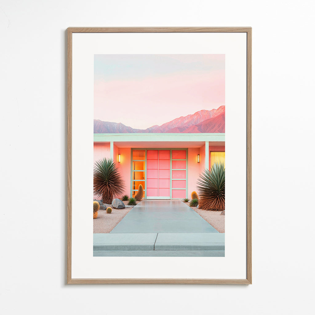 Botanischer Druck Palm Springs Rosa – Oak Frame