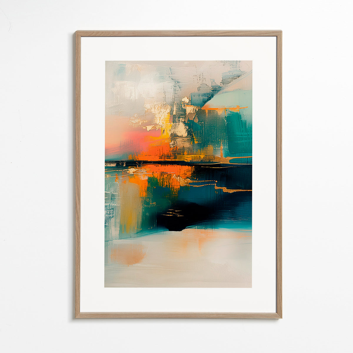 Abstract kunstwerk met waterreflecties – Oak Frame