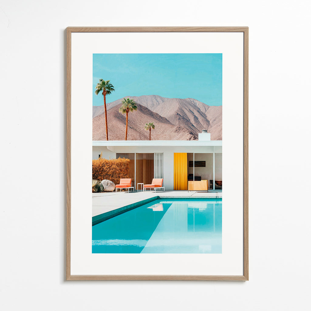 Landschaft mit Pool und Palmen – Oak Frame