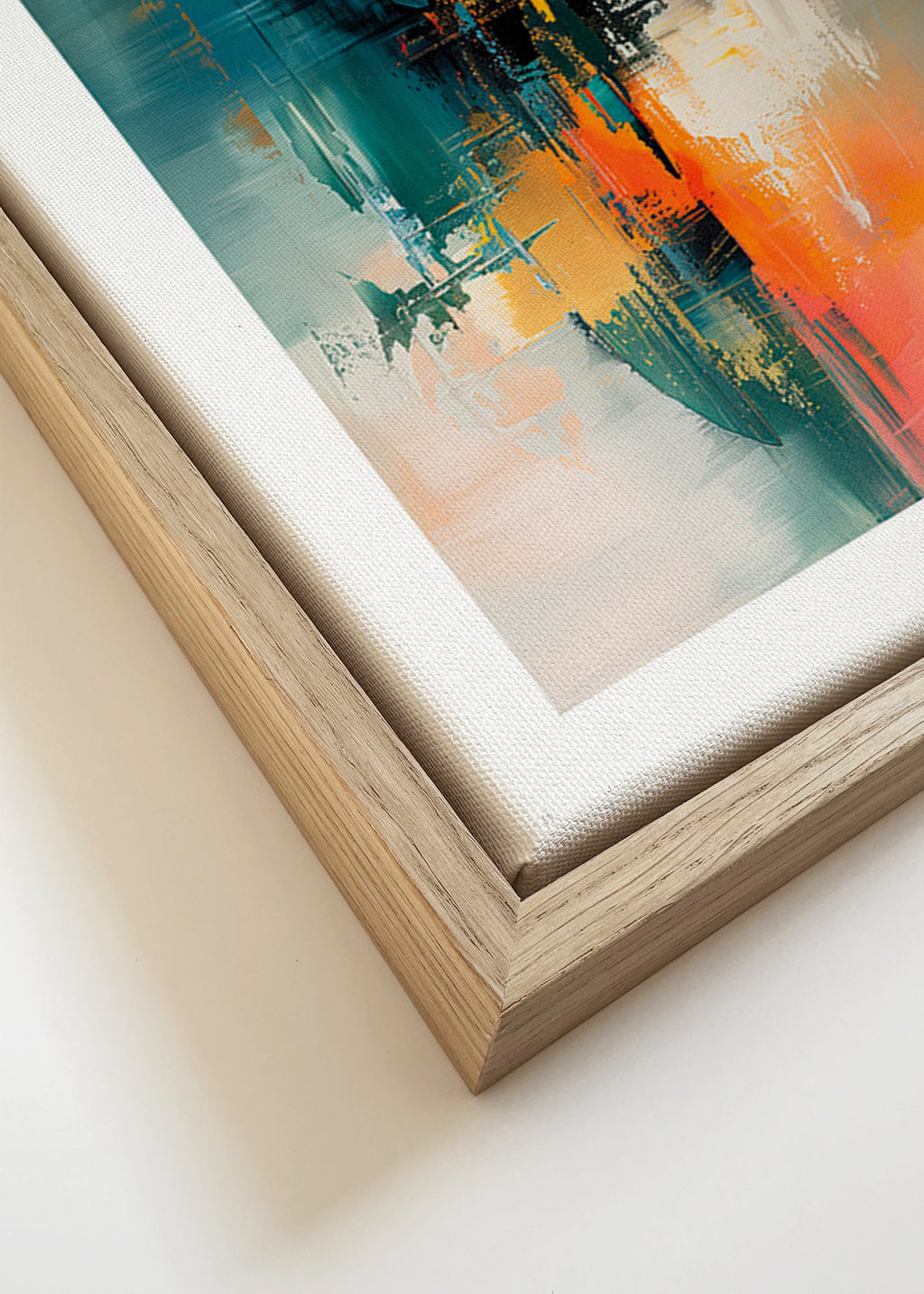 Abstraktes Bild vertikal mit blau-orangen Pinselstrichen – Canvas detail