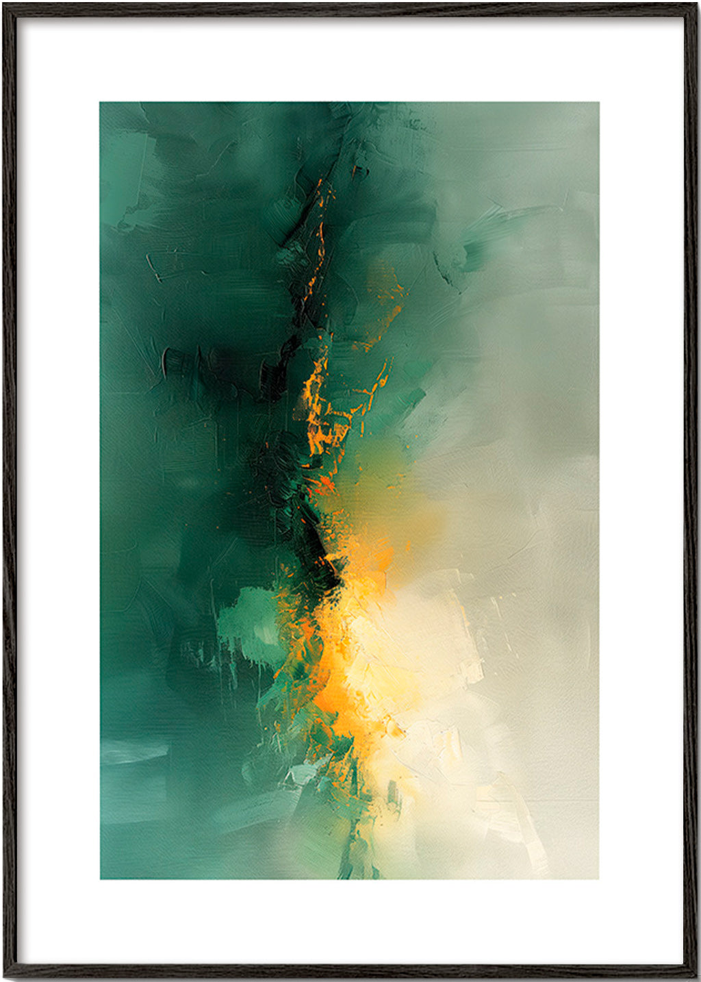Abstracte kunst groen en goud - Schemering – Black Frame