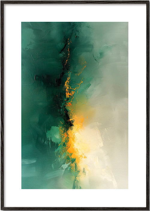 Œuvre abstraite verte et dorée - Crépuscule – Black Frame