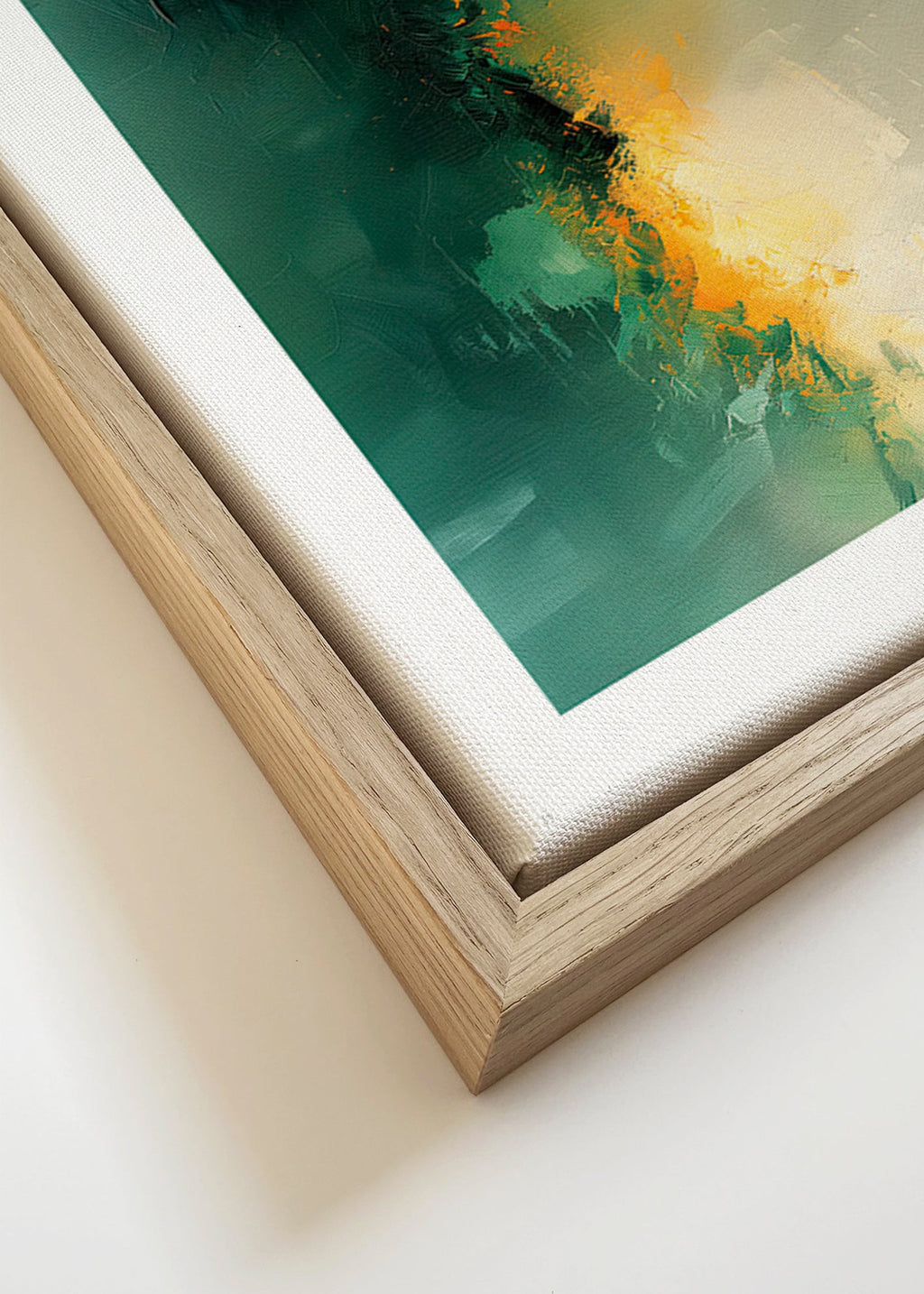 Abstracte kunst groen en goud - Schemering – Canvas detail