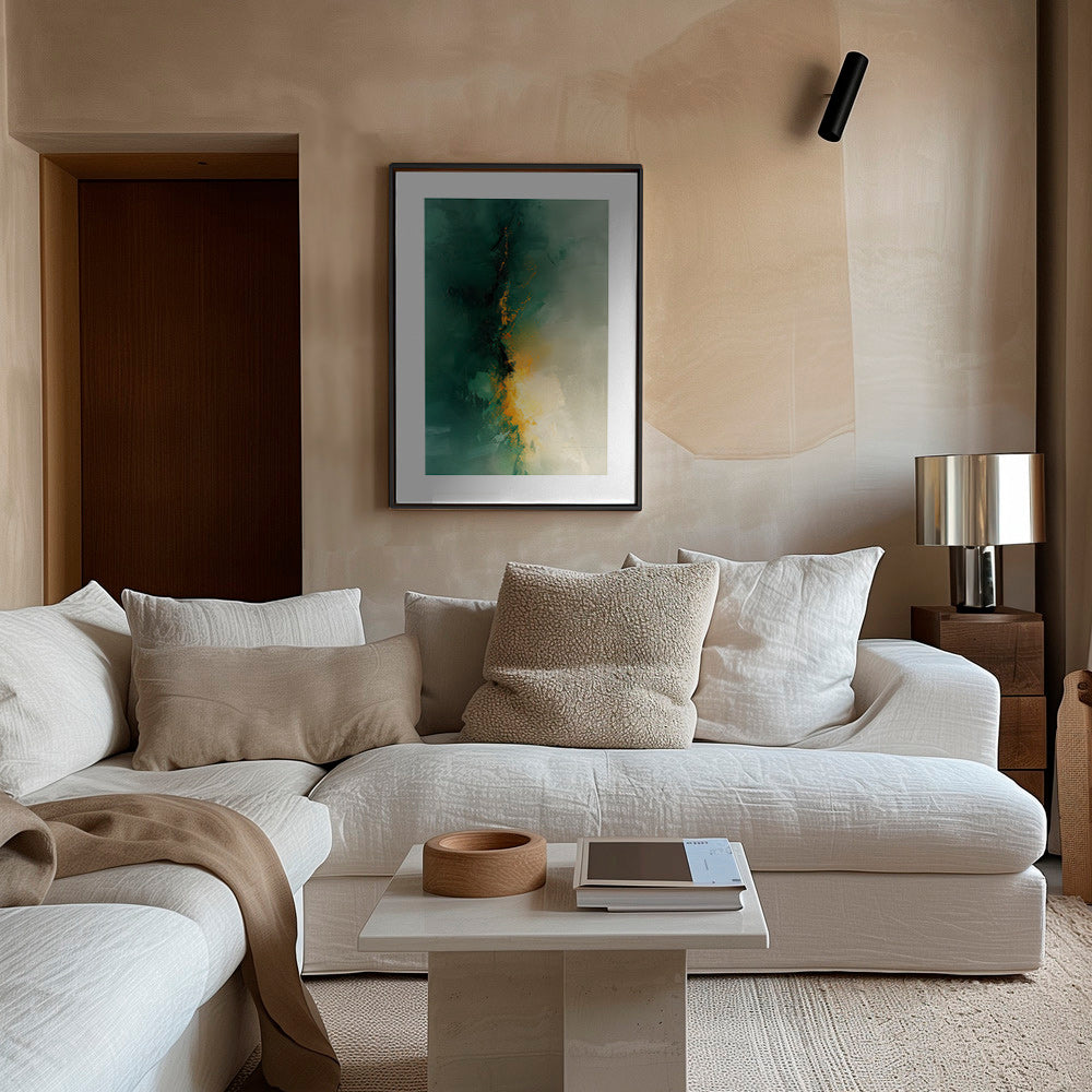 Abstracte kunst groen en goud - Schemering – Canvas2