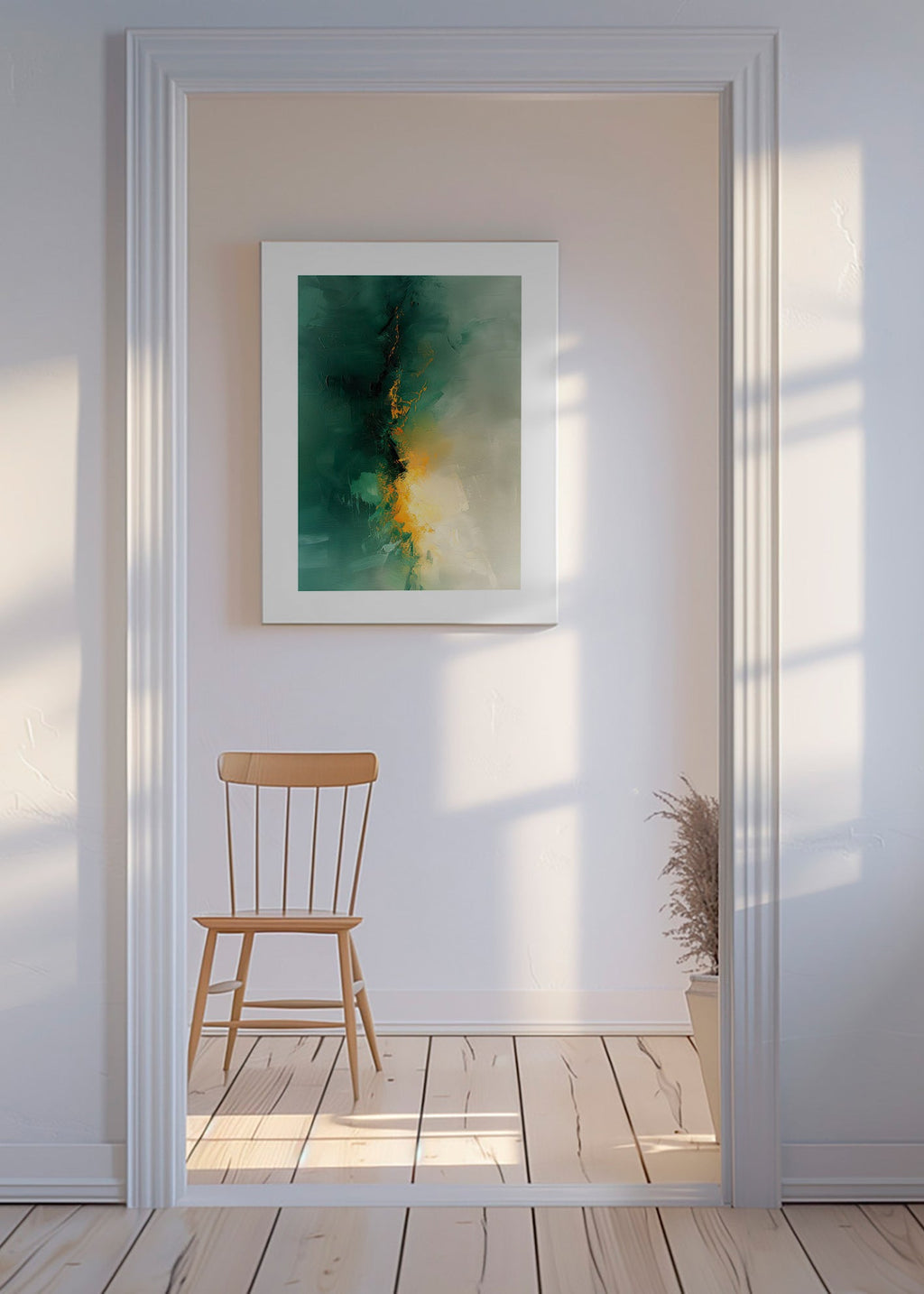 Abstracte kunst groen en goud - Schemering – Canvas