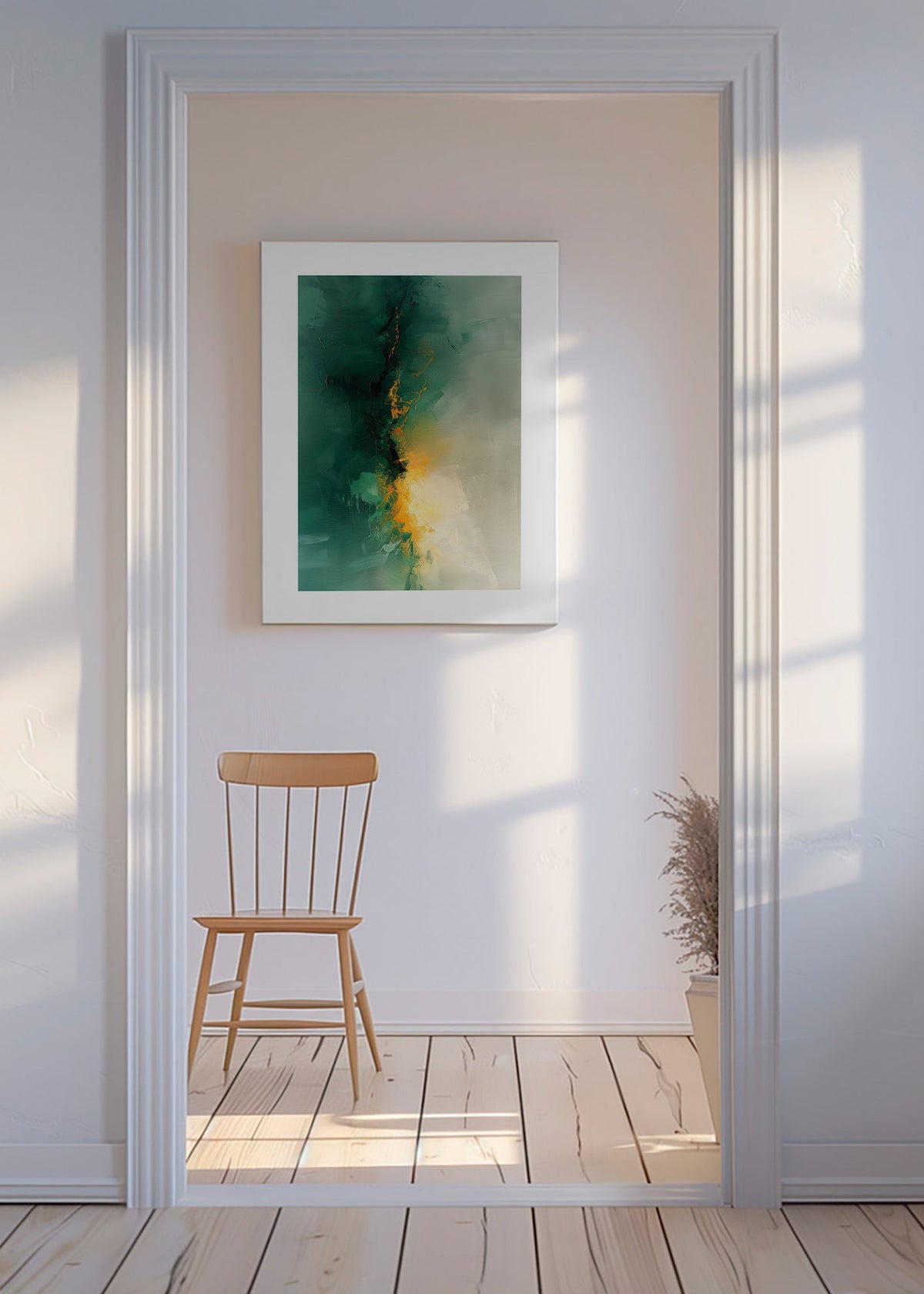 Abstracte kunst groen en goud - Schemering – Canvas