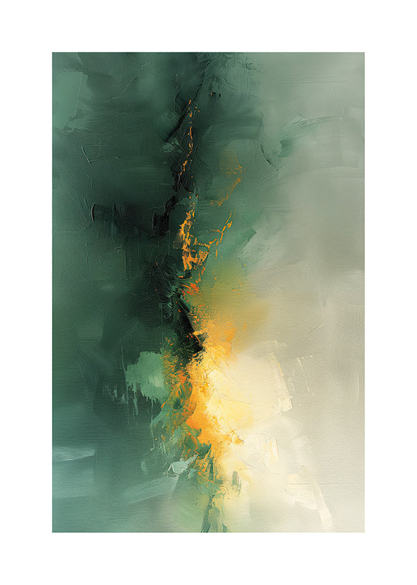 Œuvre abstraite verte et dorée - Crépuscule