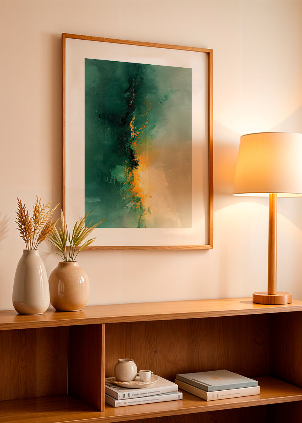 Abstracte kunst groen en goud - Schemering – Product3