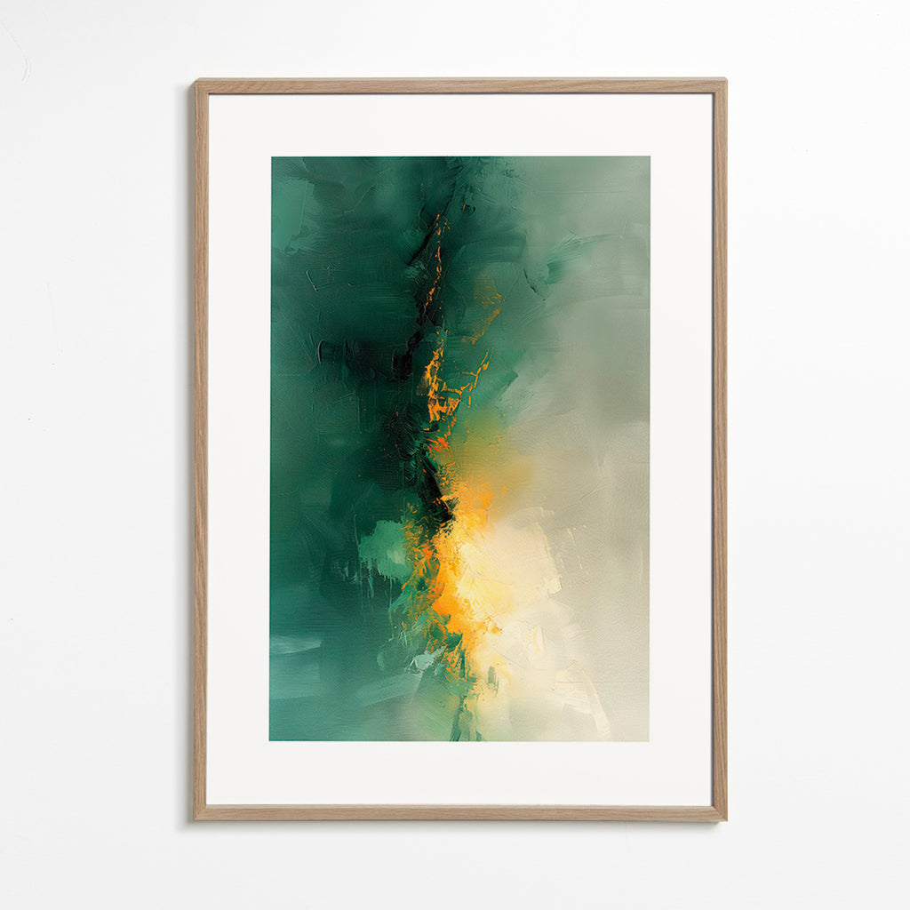Abstracte kunst groen en goud - Schemering – Oak Frame
