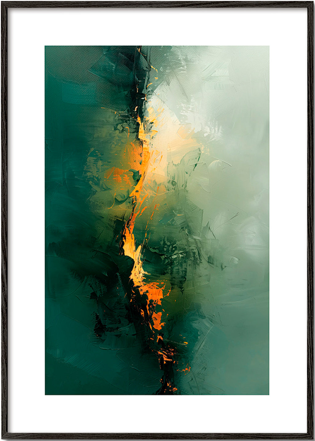 Abstract kunstwerk met verticale groene strepen – Black Frame