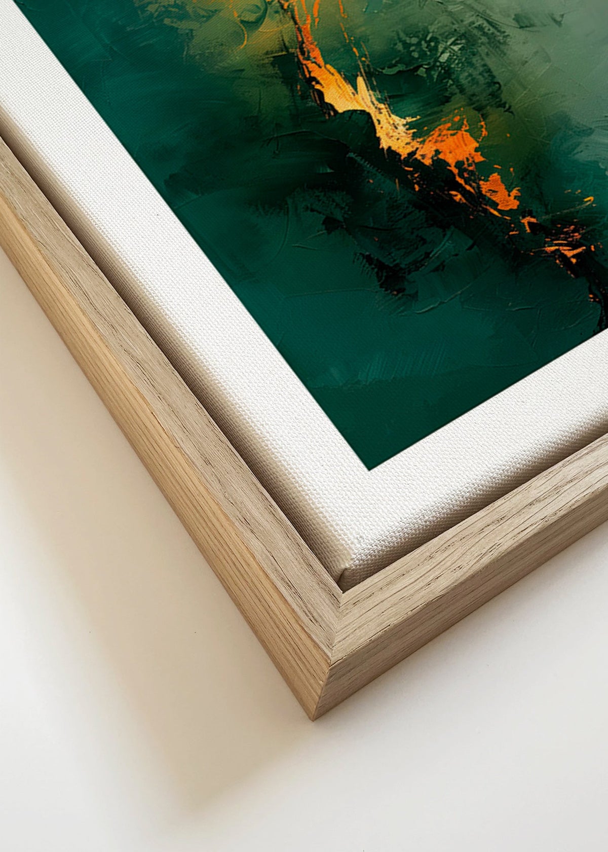 Abstract kunstwerk met verticale groene strepen – Canvas detail
