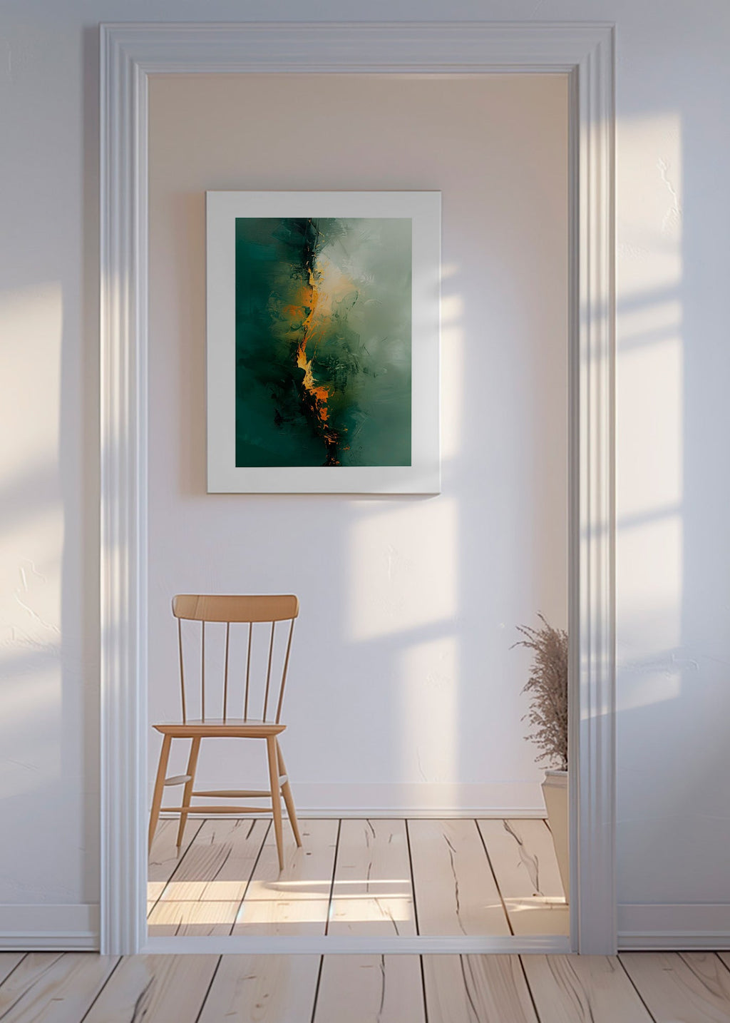 Abstract kunstwerk met verticale groene strepen – Canvas