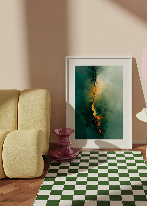 Abstraktes Bild mit grünen Streifen und orangen Akzenten – Product1