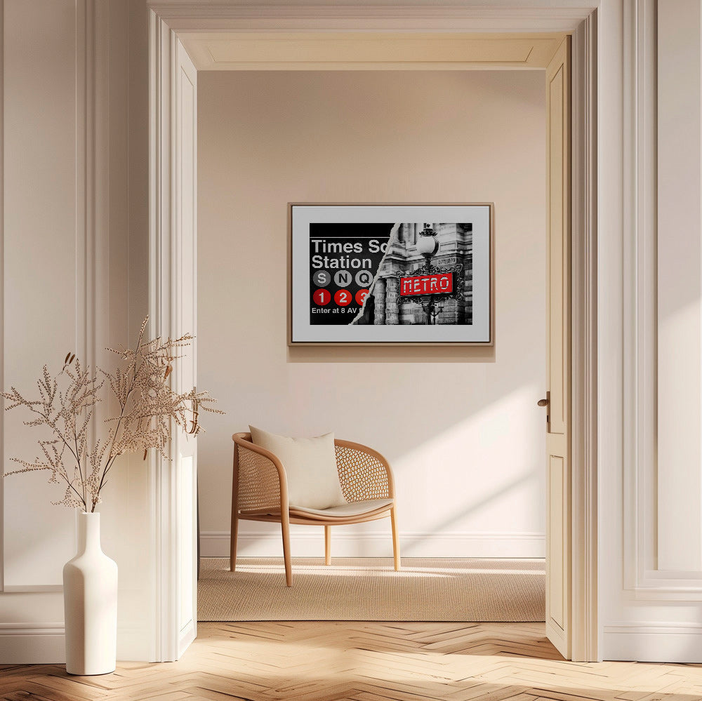 Reisposter met rood Metro-bord – Canvas1