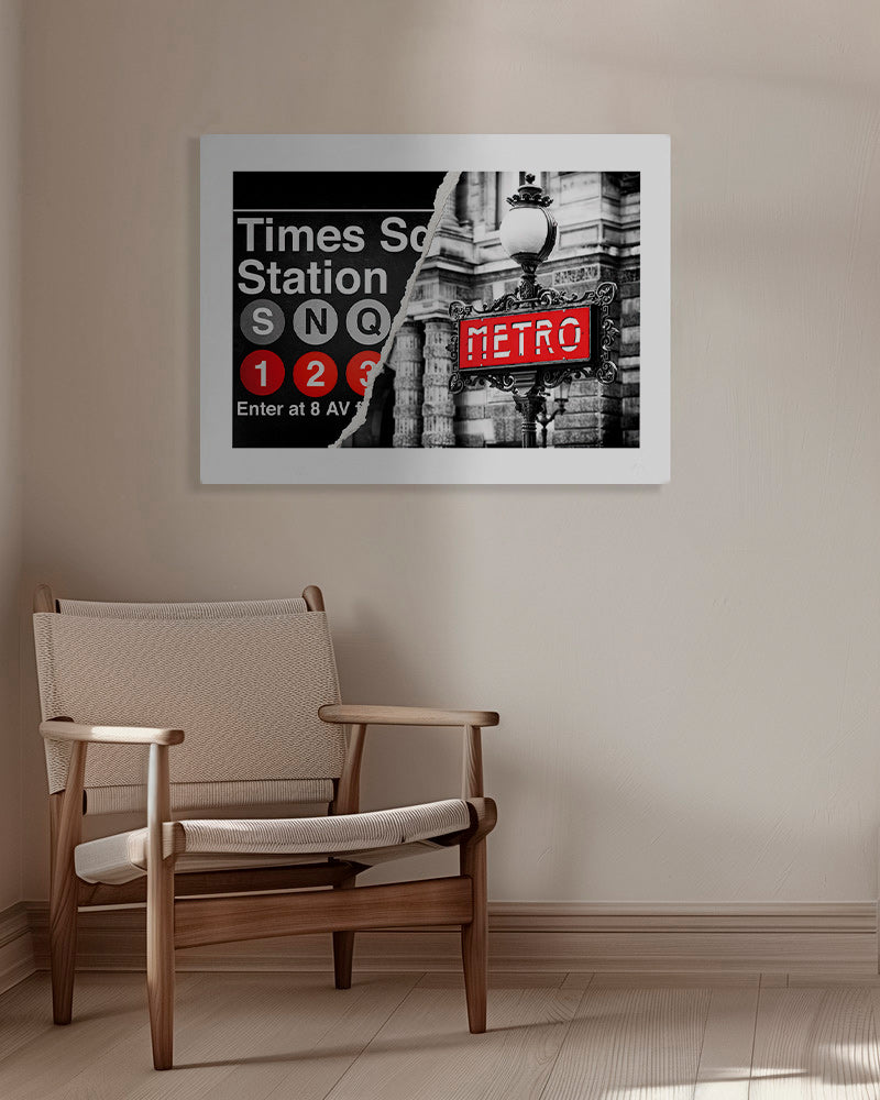 Reisposter met rood Metro-bord – Canvas