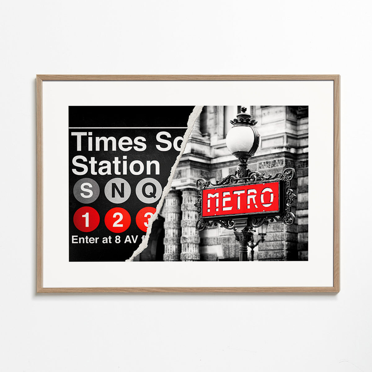 Reisposter met rood Metro-bord – Oak Frame
