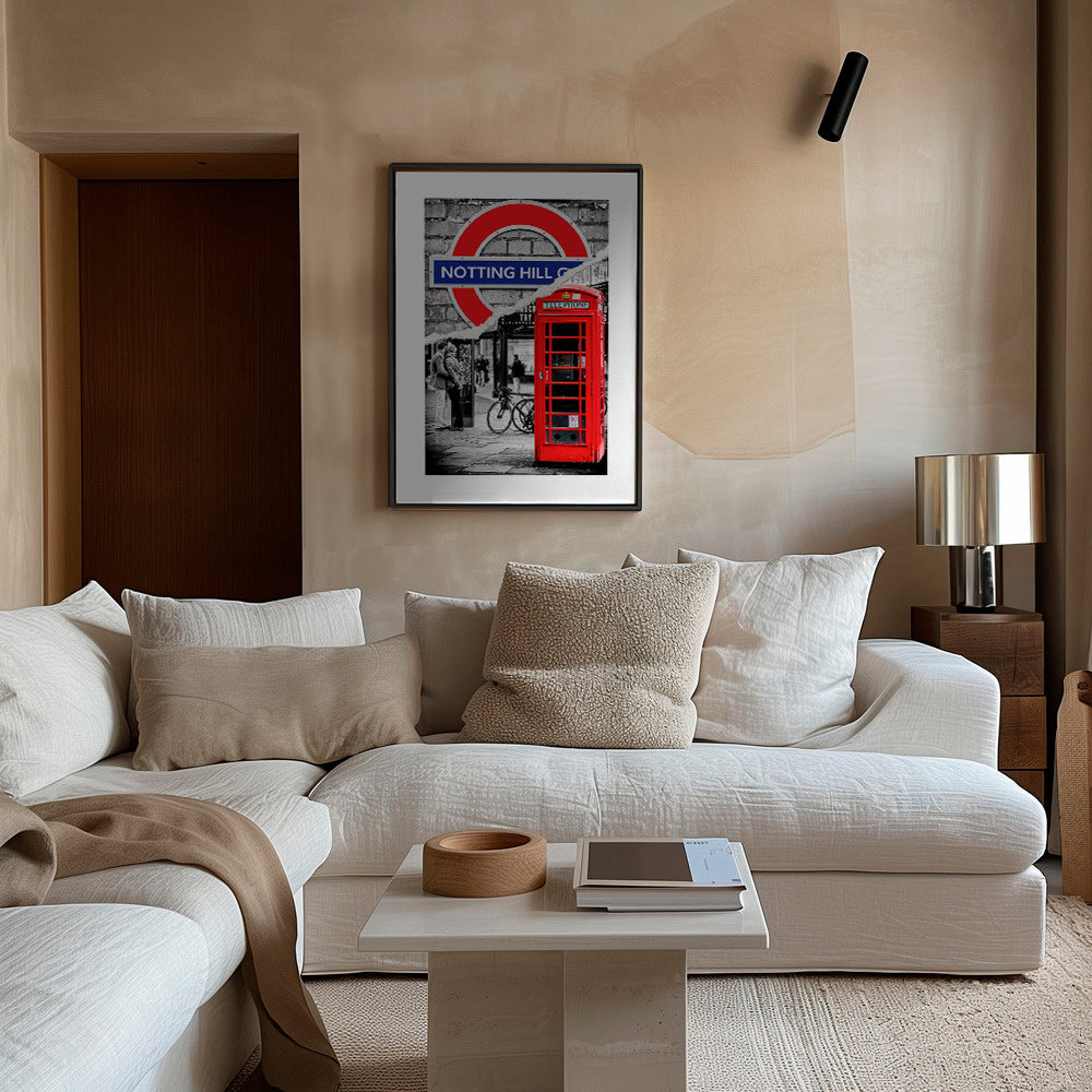 Keuken kunst? Stadskunst met rode telefooncel Notting Hill – Canvas1