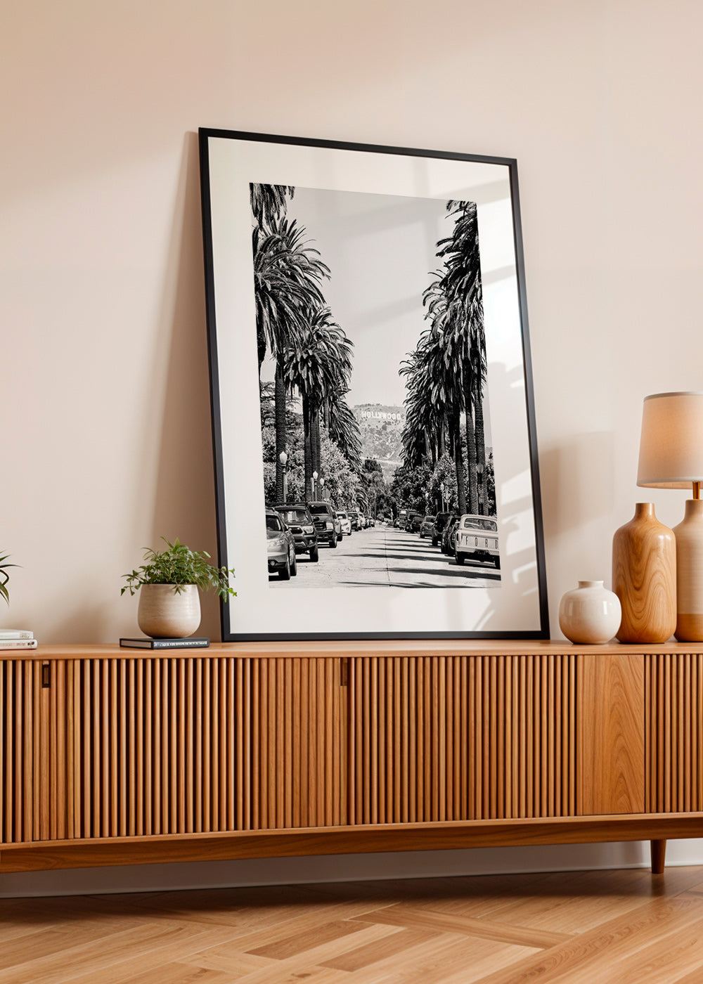 Reisposter Hollywood palmenstraat in zwart-wit – Product3